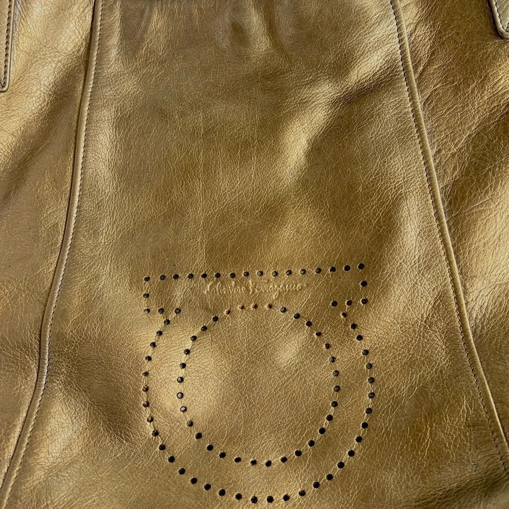 Ferragamo Bronze Gold Leather Shoulder Bag